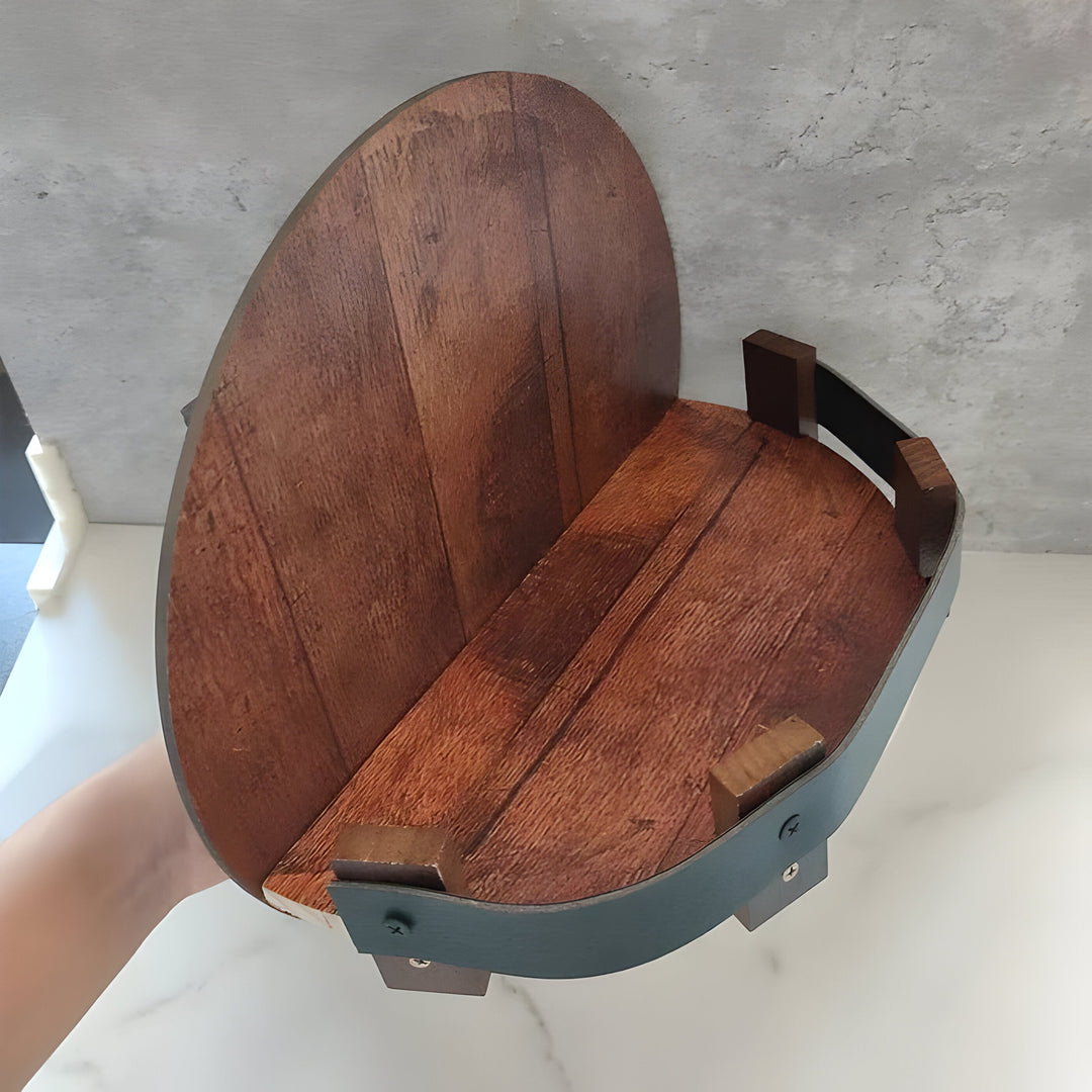 Rustic Whiskey Barrel Shelf Wooden Wall Display Rack