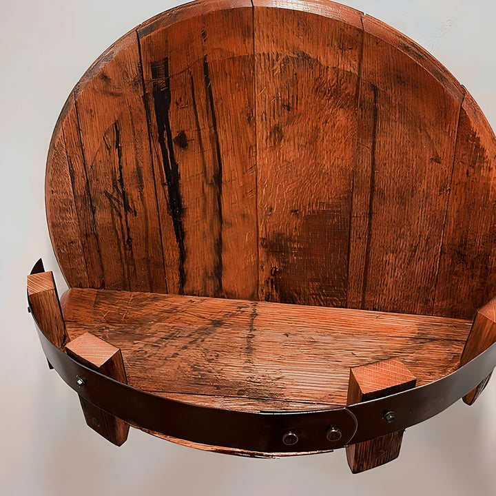 Rustic Whiskey Barrel Shelf Wooden Wall Display Rack