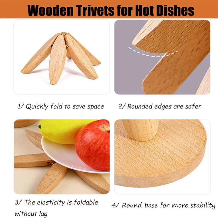 Heat Resistant Wooden Trivet Mat Kitchen Countertop Protection