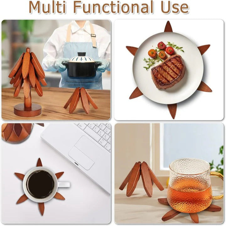 Heat Resistant Wooden Trivet Mat Kitchen Countertop Protection