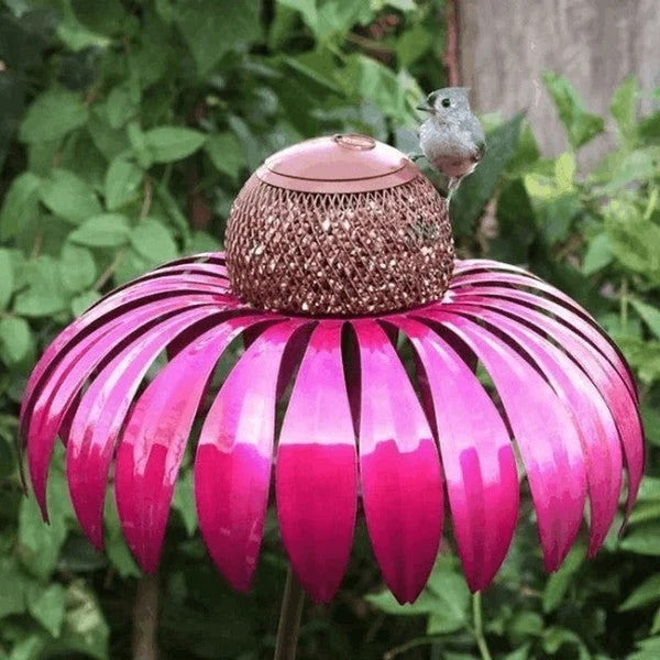 Outdoor Decorative Metal Coneflower Bird Feeder Garden Stake