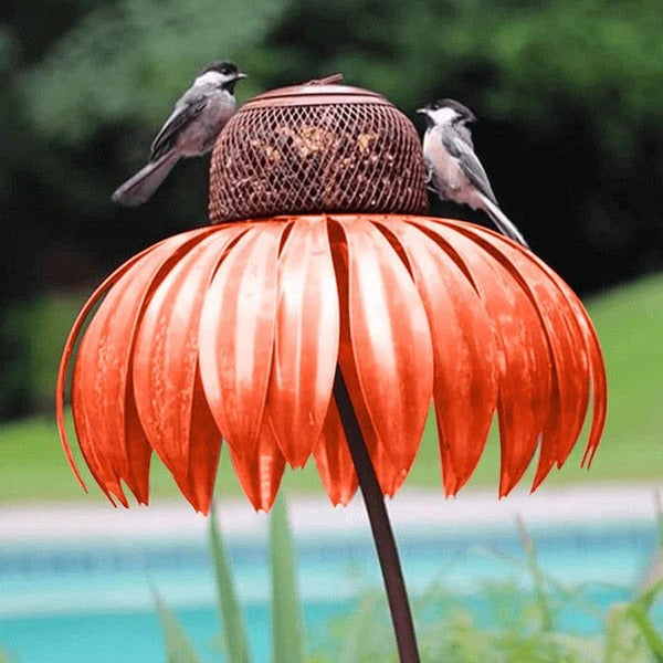 Outdoor Decorative Metal Coneflower Bird Feeder Garden Stake