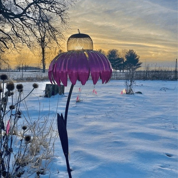 Outdoor Decorative Metal Coneflower Bird Feeder Garden Stake