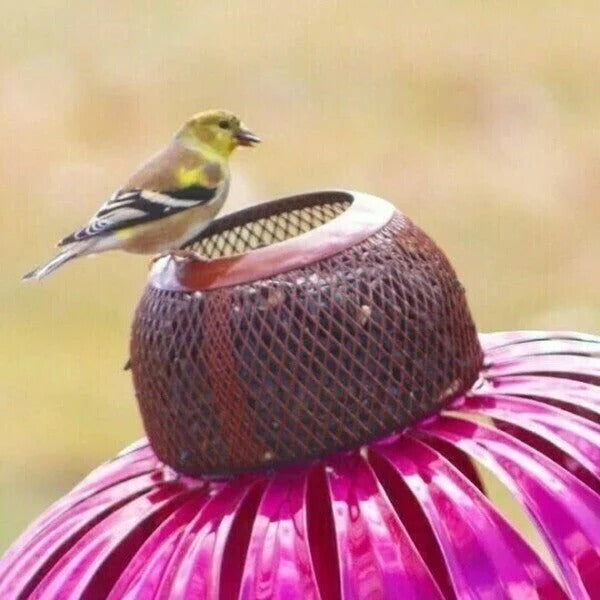 Outdoor Decorative Metal Coneflower Bird Feeder Garden Stake