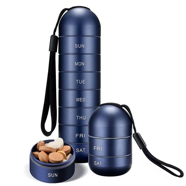 Unisex Pill Organizer Box Aluminum Seven-Day Travel Container - Lenila