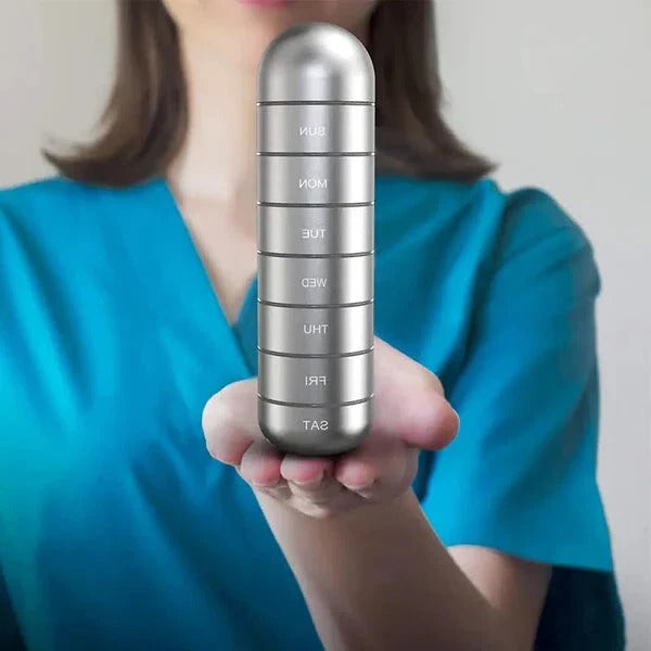 Pill Organizer Box Aluminum Seven-Day Travel Container