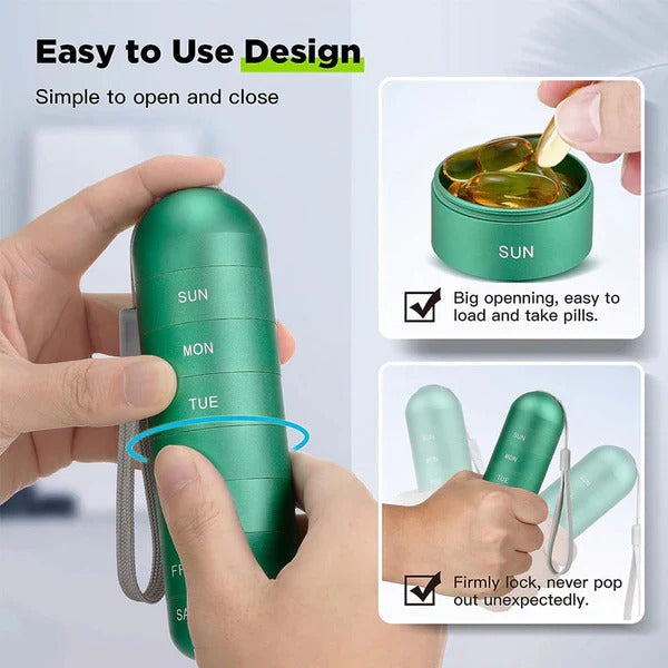 Pill Organizer Box Aluminum Seven-Day Travel Container