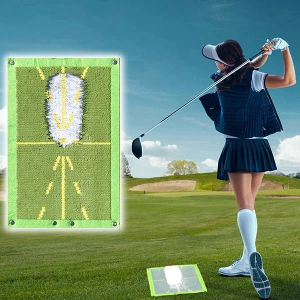 Golf Training Mat with Alignment for Swing Path and Impact