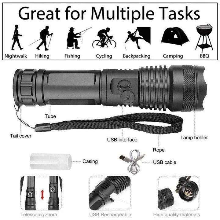 Rechargeable Tactical Flashlight LED Bright Beam