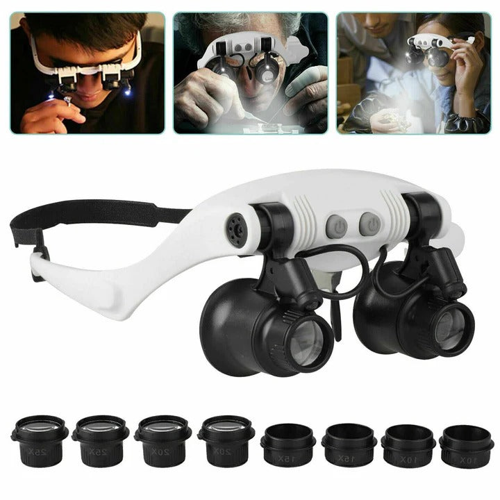 Adjustable Headband Magnifier with Lenses and LED - Lenila