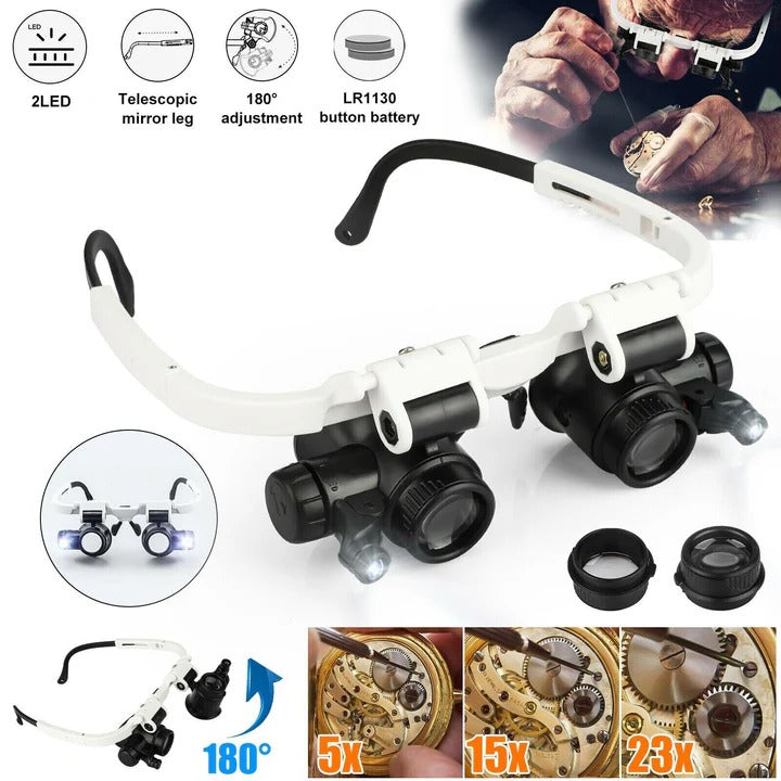 Adjustable Headband Magnifier with Lenses and LED