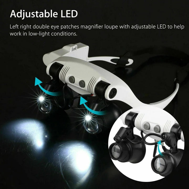 Adjustable Headband Magnifier with Lenses and LED