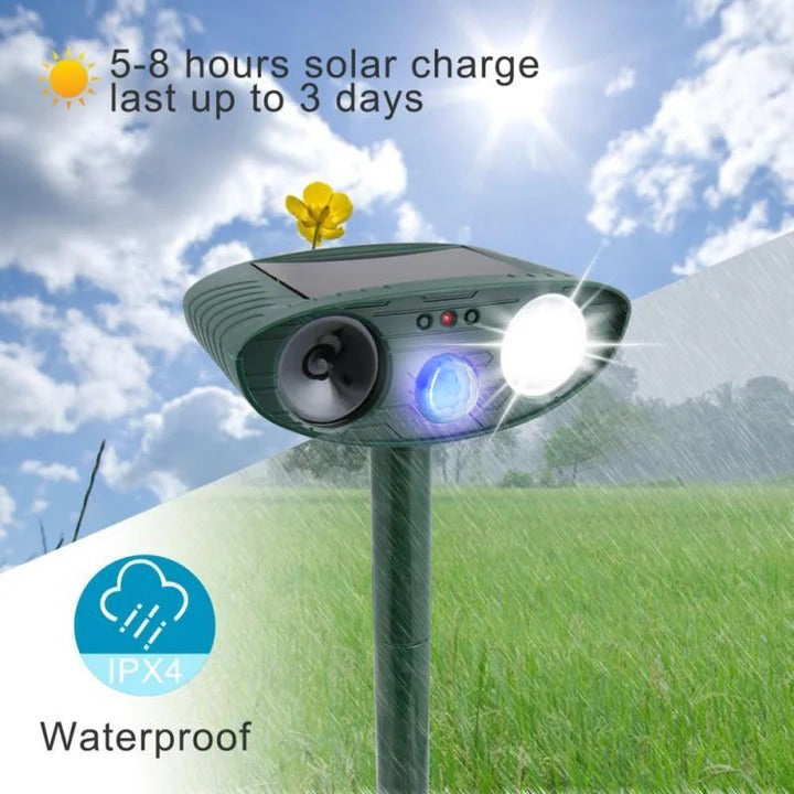 Solar Ultrasonic Pest Repeller Motion-Activated Outdoor Set