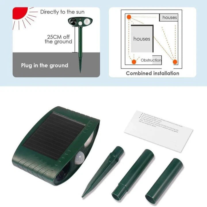 Solar Ultrasonic Pest Repeller Motion-Activated Outdoor Set
