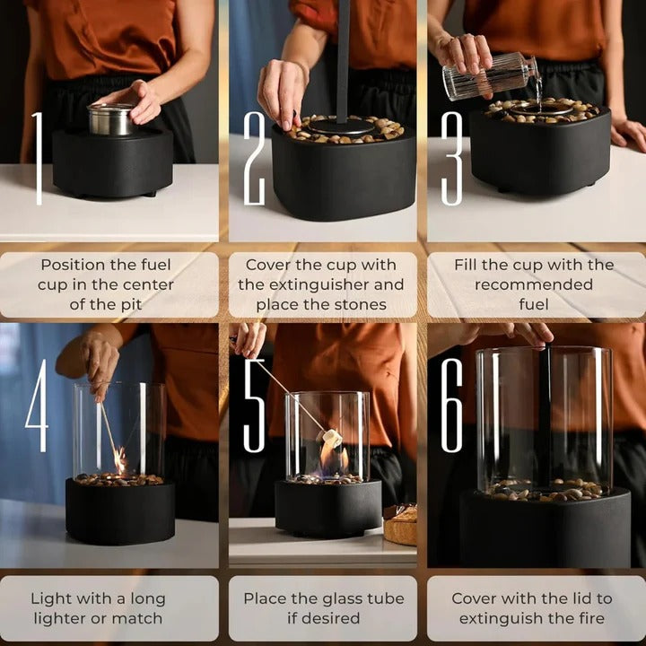 Portable Glass Table Fireplace Compact Design