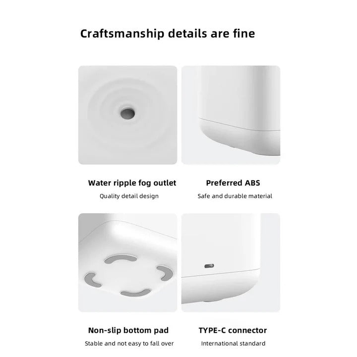 Small Humidifier with LED Display USB Type-C Charging Auto Shutoff