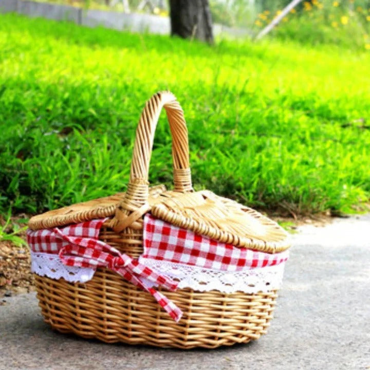 Picnic Basket Wicker with Washable Cotton Liner