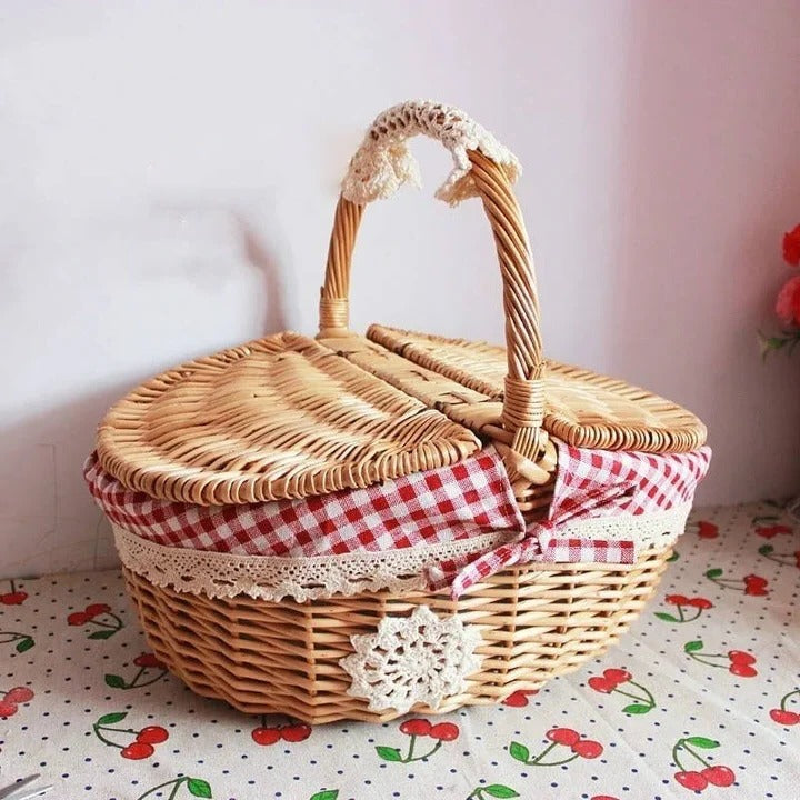 Picnic Basket Wicker with Washable Cotton Liner