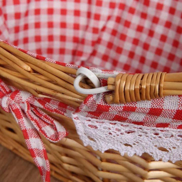 Picnic Basket Wicker with Washable Cotton Liner