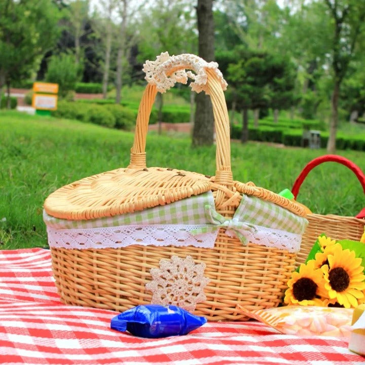Picnic Basket Wicker with Washable Cotton Liner