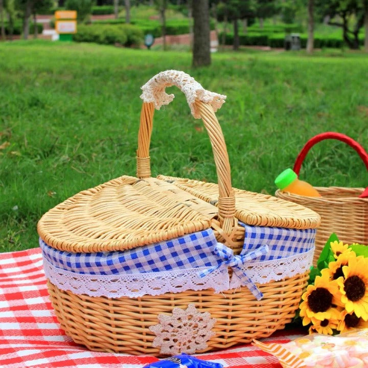Picnic Basket Wicker with Washable Cotton Liner