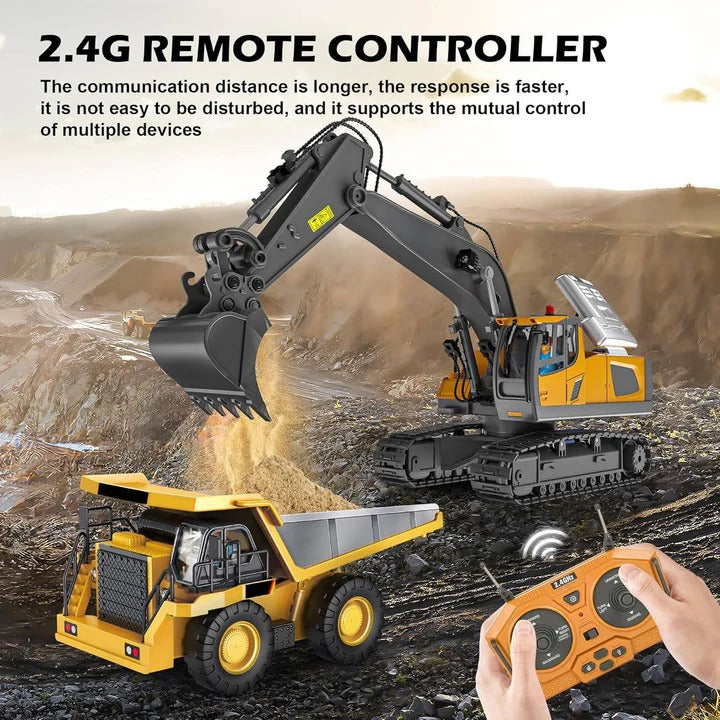 Kids Remote Control Excavator Bulldozer and Dump Truck Set 4WD