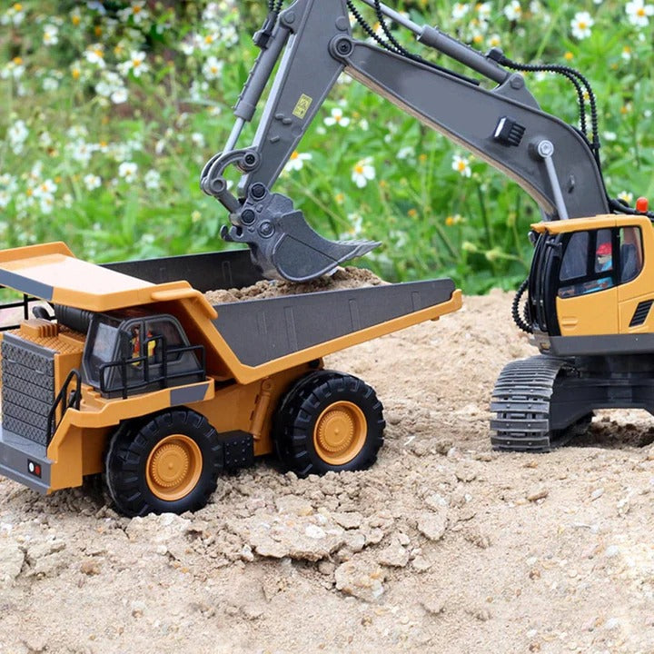 Kids Remote Control Excavator Bulldozer and Dump Truck Set 4WD