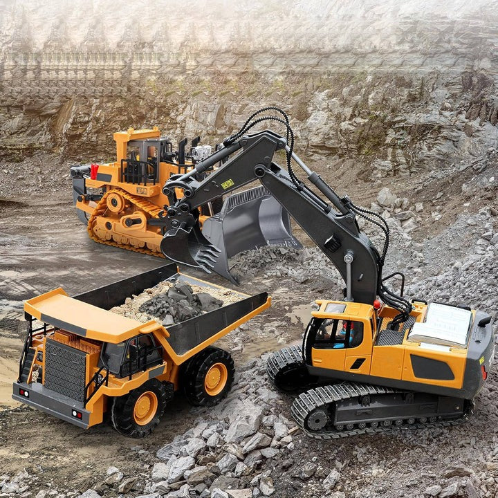 Kids Remote Control Excavator Bulldozer and Dump Truck Set 4WD