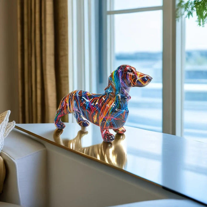 Home Decor Dachshund Statue Painted Resin Figurine - Lenila