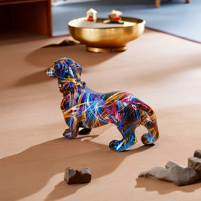 Home Decor Dachshund Statue Painted Resin Figurine