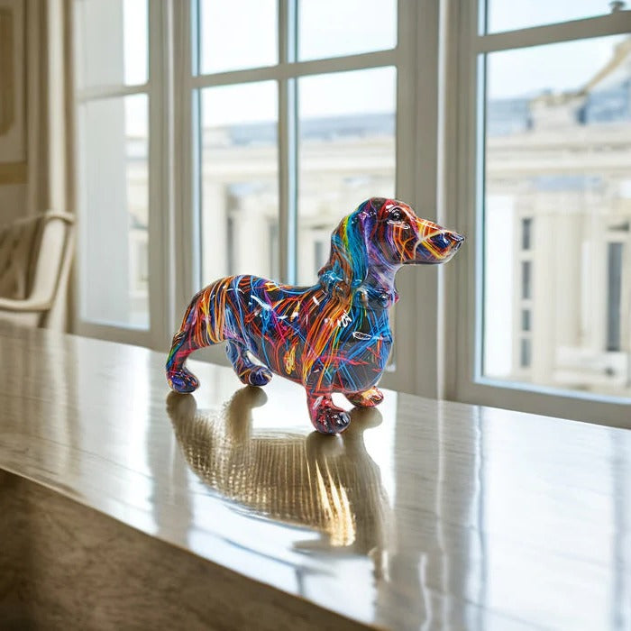 Home Decor Dachshund Statue Painted Resin Figurine
