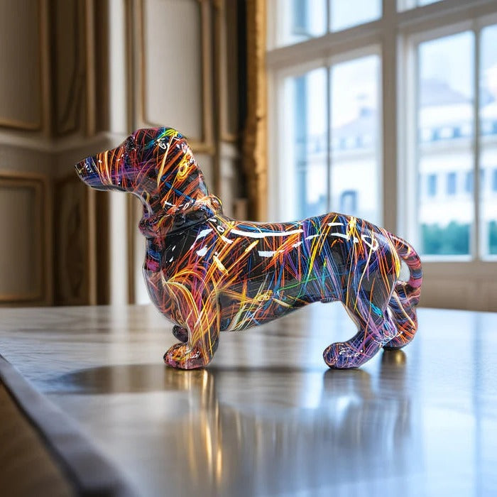 Home Decor Dachshund Statue Painted Resin Figurine