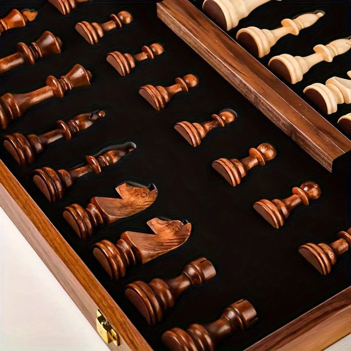 Wooden Chess Set Portable Foldable Board