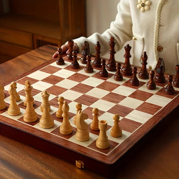 Wooden Chess Set Portable Foldable Board