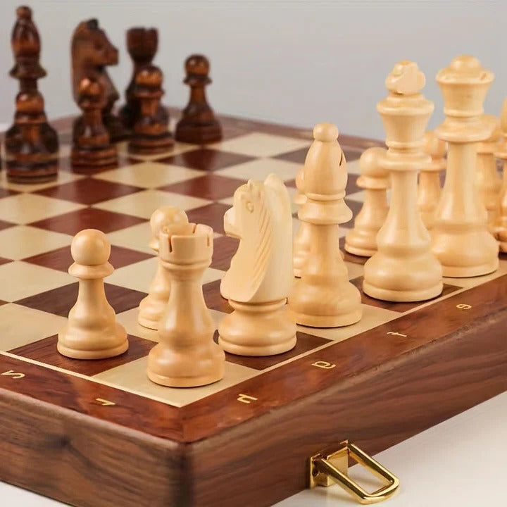 Wooden Chess Set Portable Foldable Board