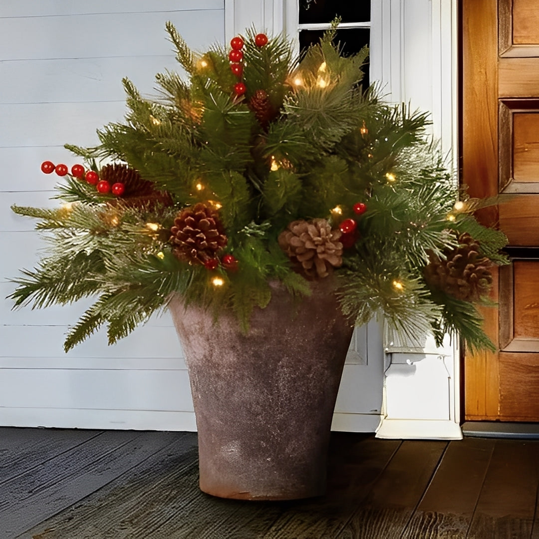 Artificial Christmas Tree Urn Filler Pre-Lit Decorative Accent - Lenila