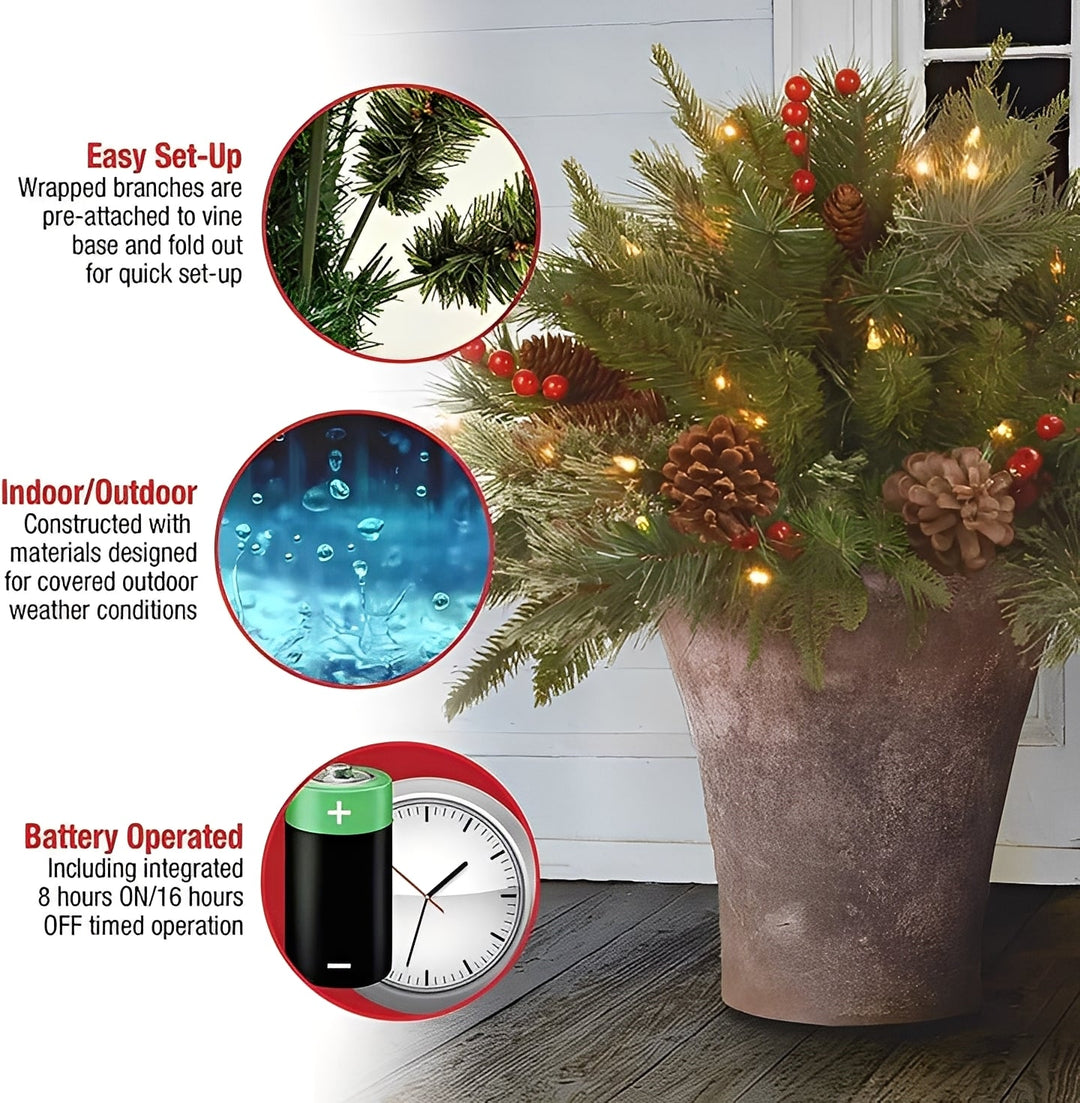 Artificial Christmas Tree Urn Filler Pre-Lit Decorative Accent