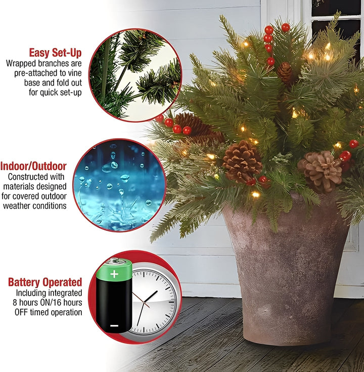 Artificial Christmas Tree Urn Filler Pre-Lit Decorative Accent
