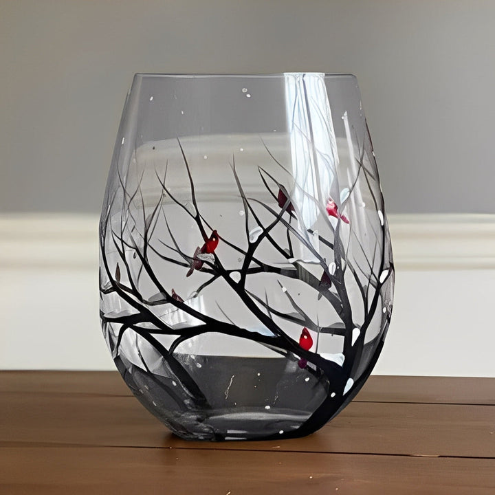 Set of Four Hand-Painted Wine Glasses Artistic Tree Design - Lenila