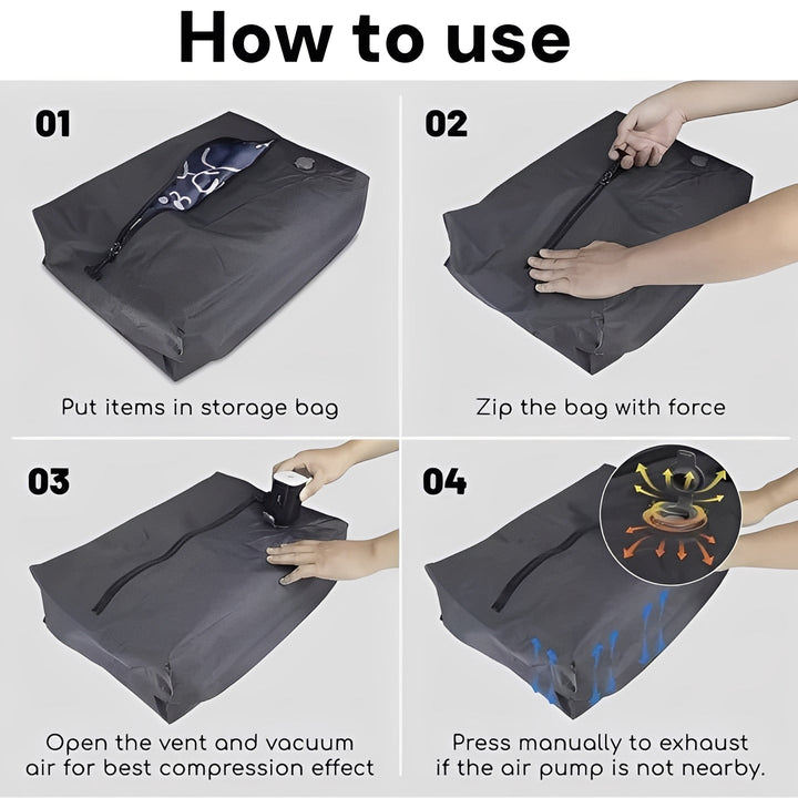 Travel Vacuum Pump with Space-Saving Compression Bags