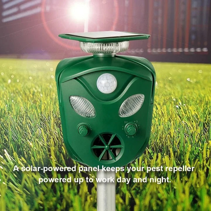 Solar Powered Ultrasonic Animal Repeller with Wide Coverage