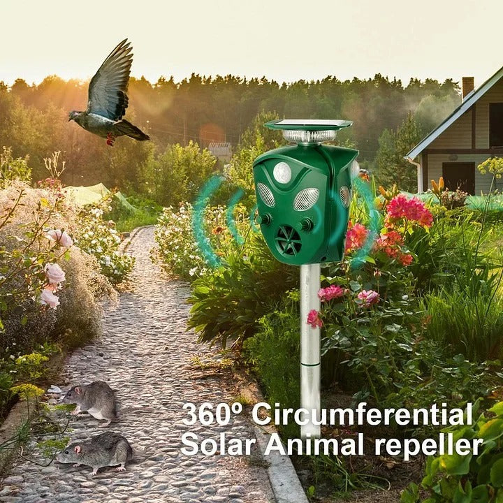 Solar Powered Ultrasonic Animal Repeller with Wide Coverage