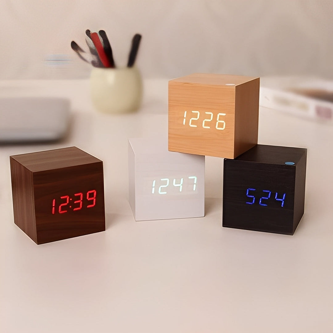 Digital Wood Clock with LED Display Modern Style
