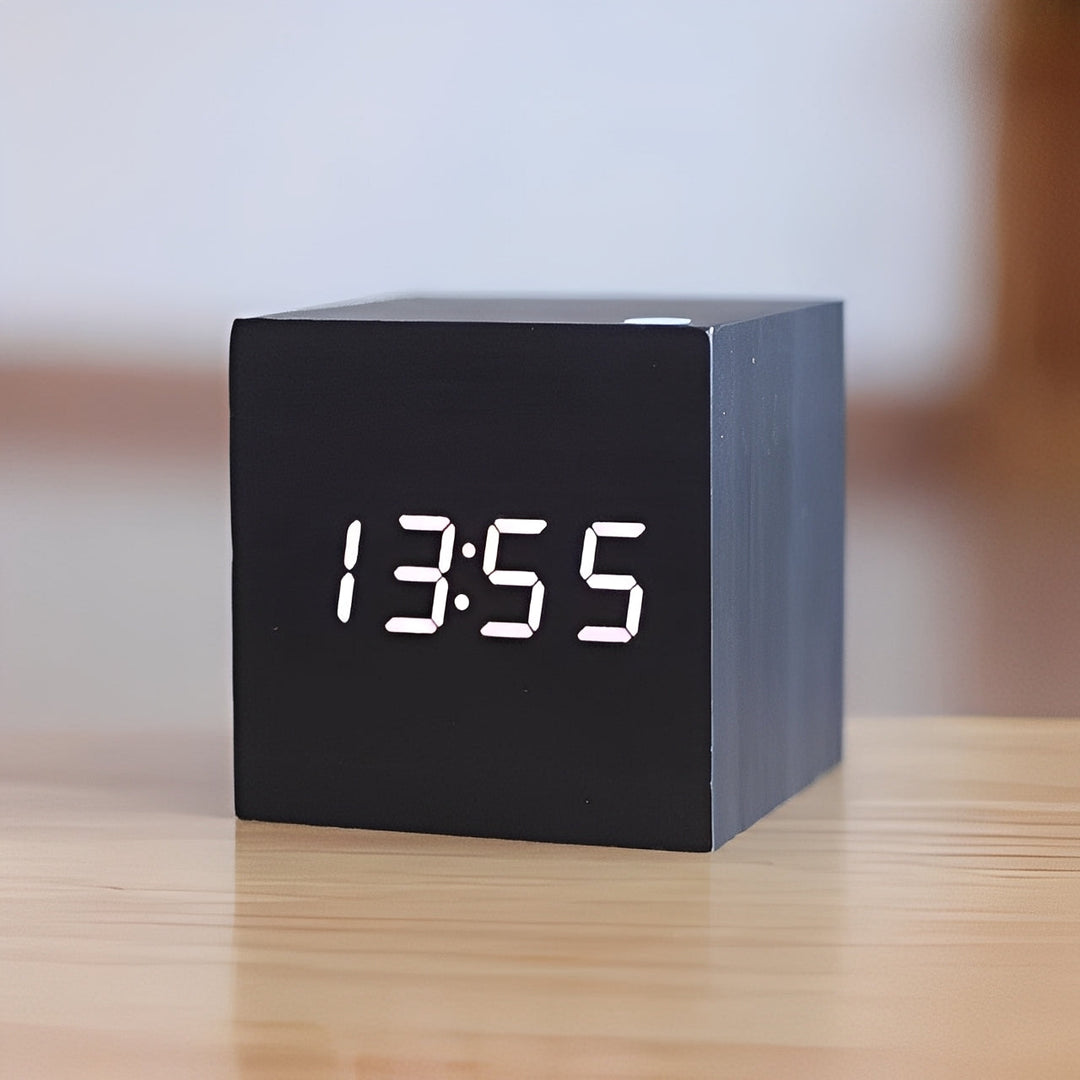 Digital Wood Clock with LED Display Modern Style - Lenila