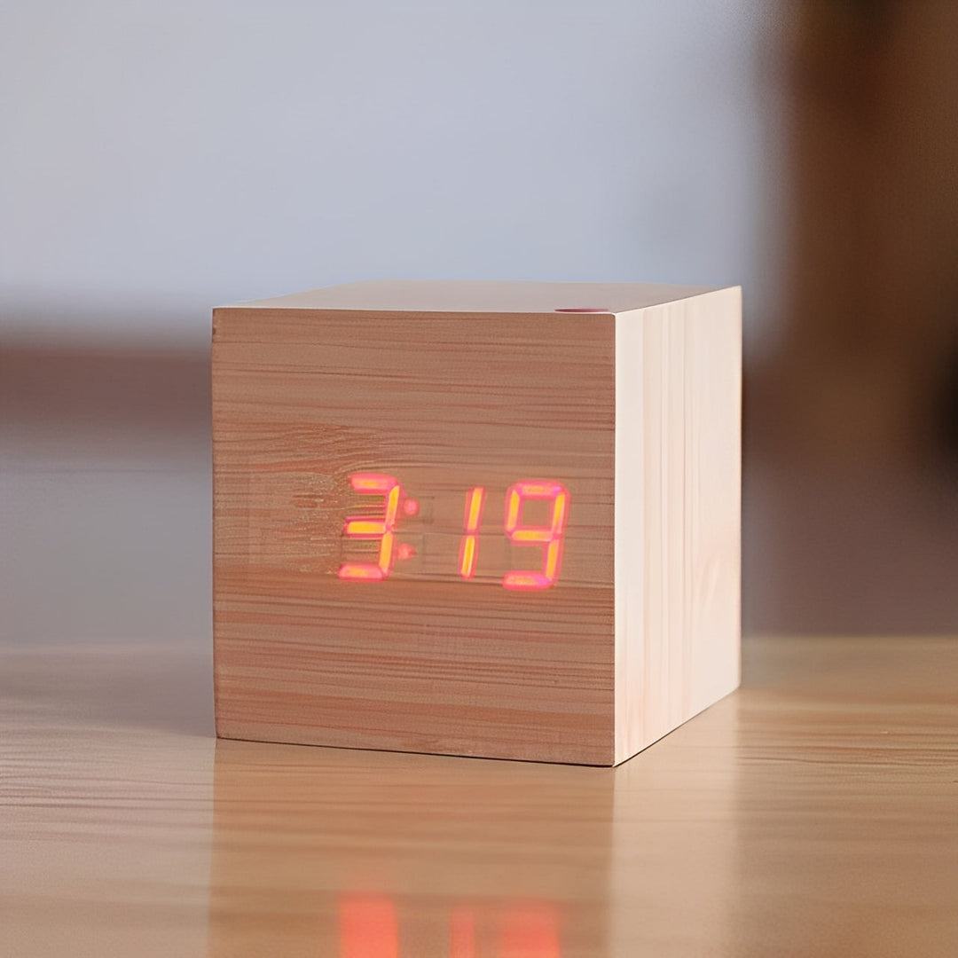 Digital Wood Clock with LED Display Modern Style