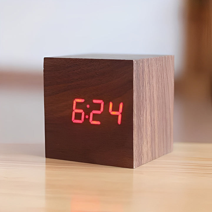 Digital Wood Clock with LED Display Modern Style