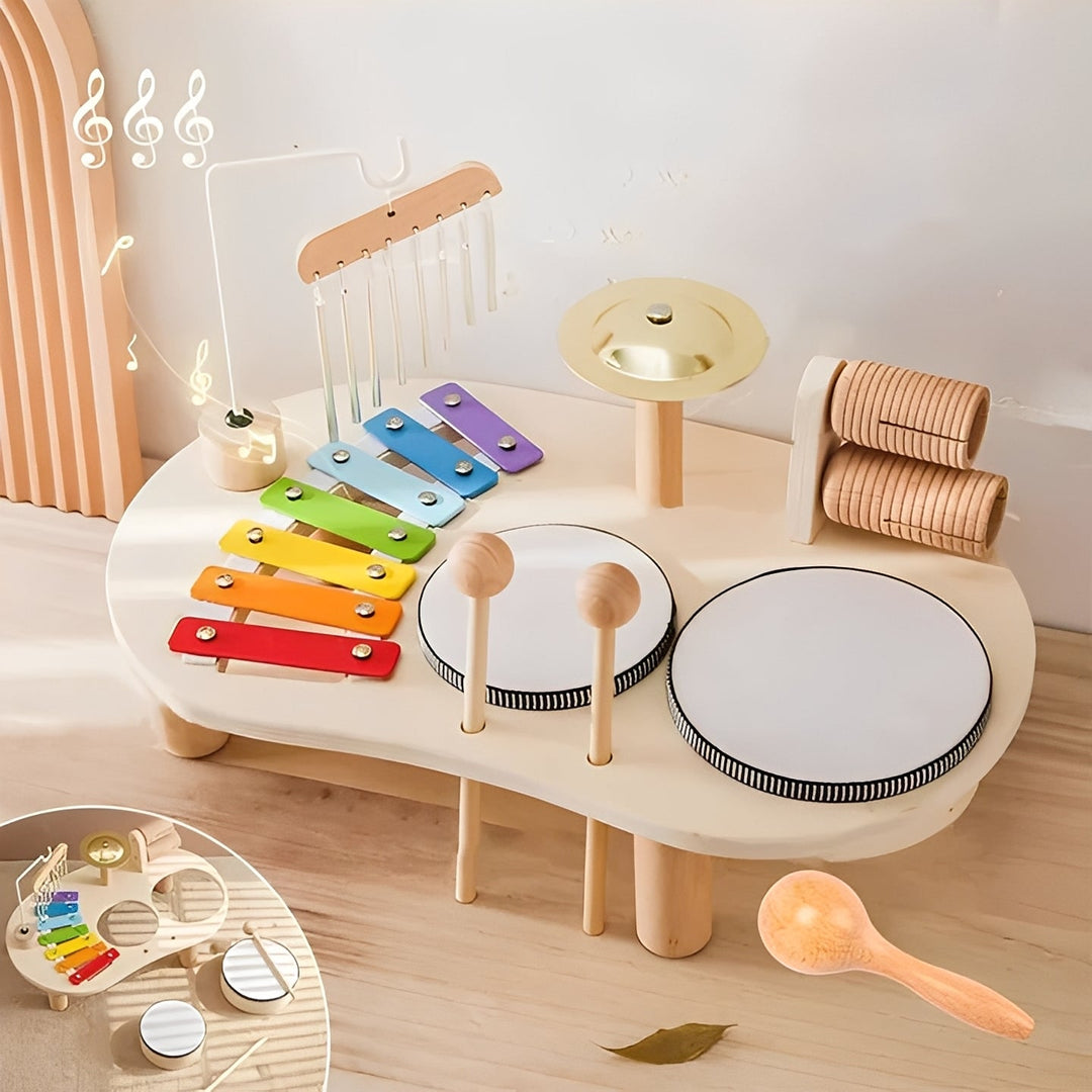 Childrens Wooden Drum Kit Montessori Style Developmental Toy - Lenila