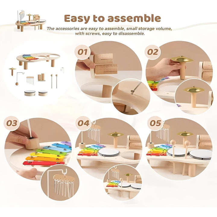 Childrens Wooden Drum Kit Montessori Style Developmental Toy