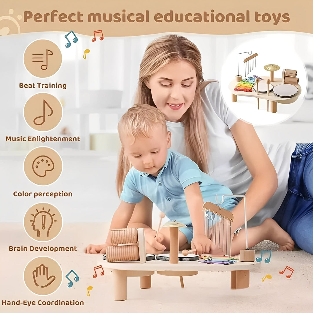 Childrens Wooden Drum Kit Montessori Style Developmental Toy