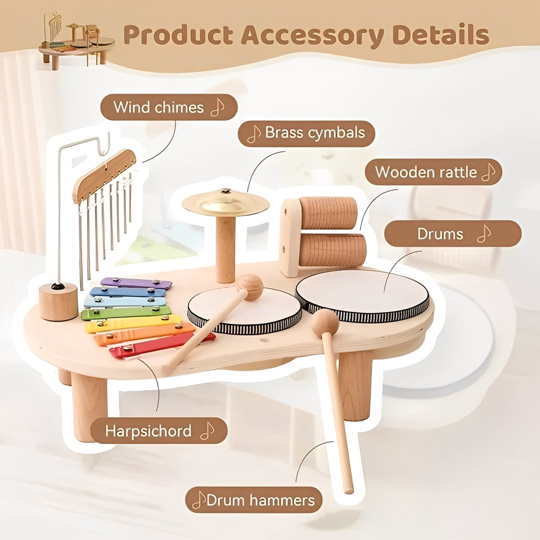 Childrens Wooden Drum Kit Montessori Style Developmental Toy